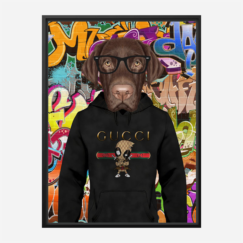 Labrador Dog in a Gucci Hoodie Graffiti Art Print