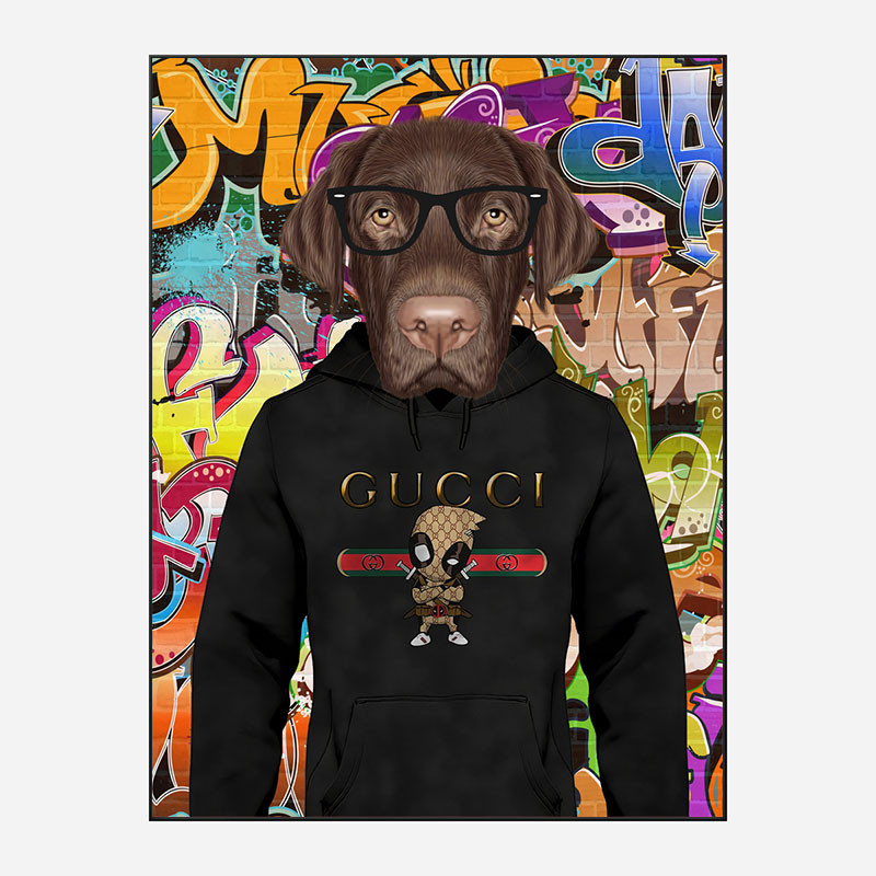 Labrador Dog in a Gucci Hoodie Graffiti Art Print