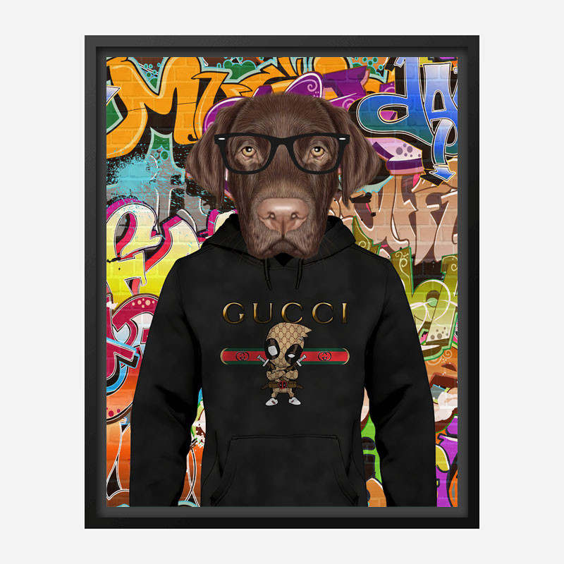 Labrador Dog in a Gucci Hoodie Graffiti Art Print