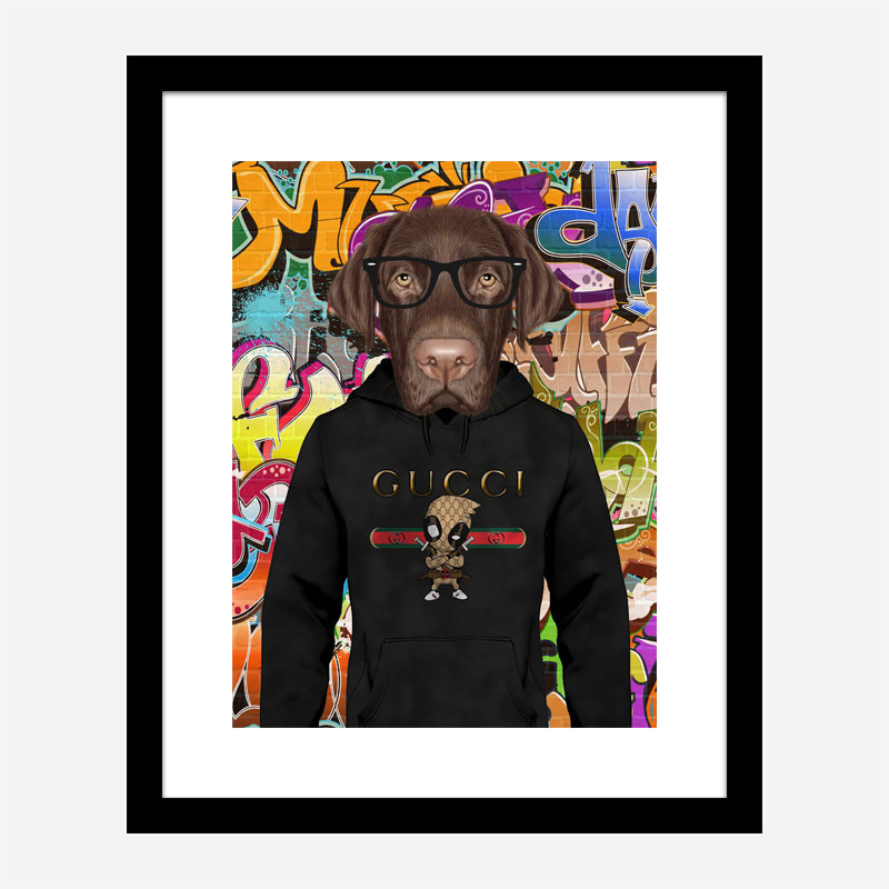 Labrador Dog in a Gucci Hoodie Graffiti Art Print