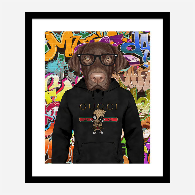 Labrador Dog in a Gucci Hoodie Graffiti Art Print