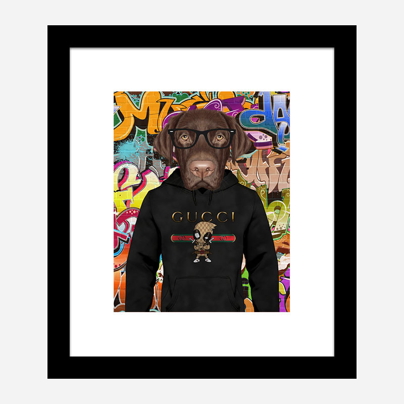 Labrador Dog in a Gucci Hoodie Graffiti Art Print