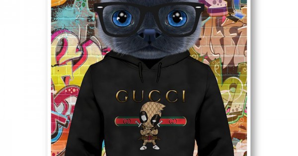 Cat in a Gucci Hoodie Graffiti Art Print