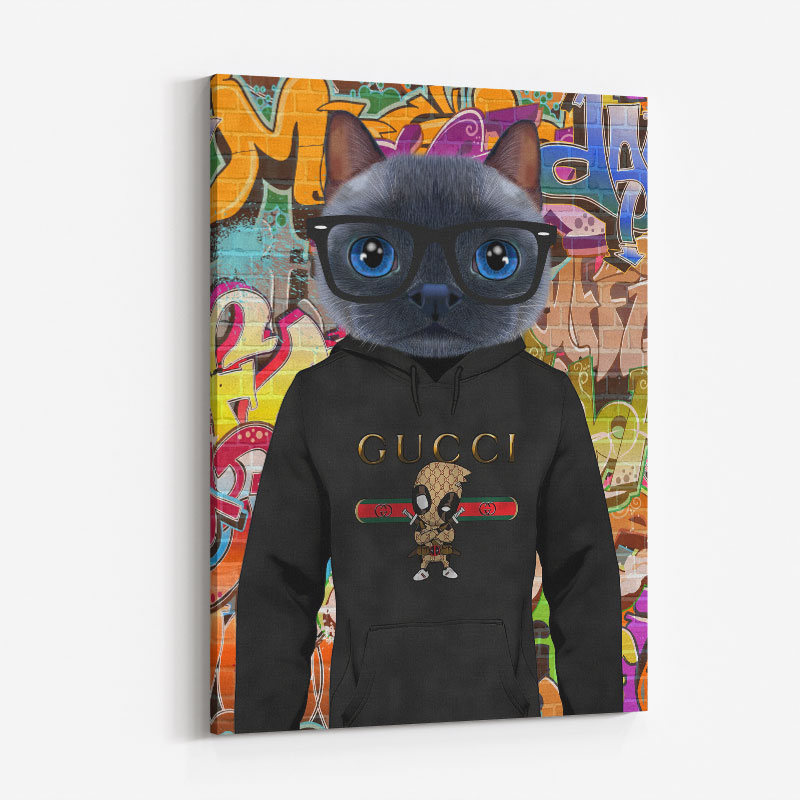 Cat in a Gucci Hoodie Graffiti Art Print