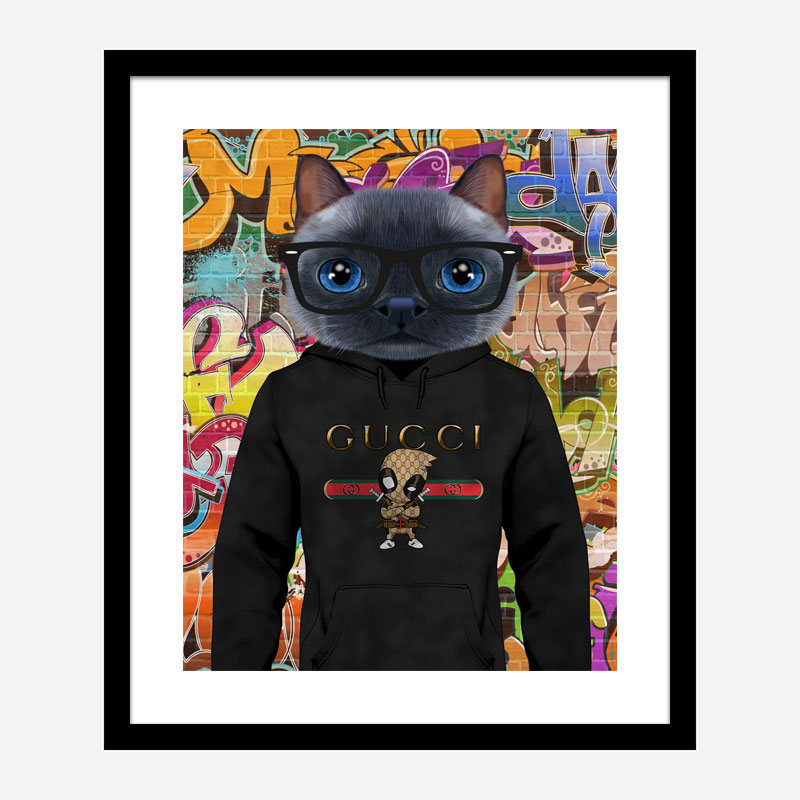 Cat in a Gucci Hoodie Graffiti Art Print