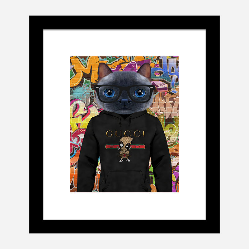 Cat in a Gucci Hoodie Graffiti Art Print