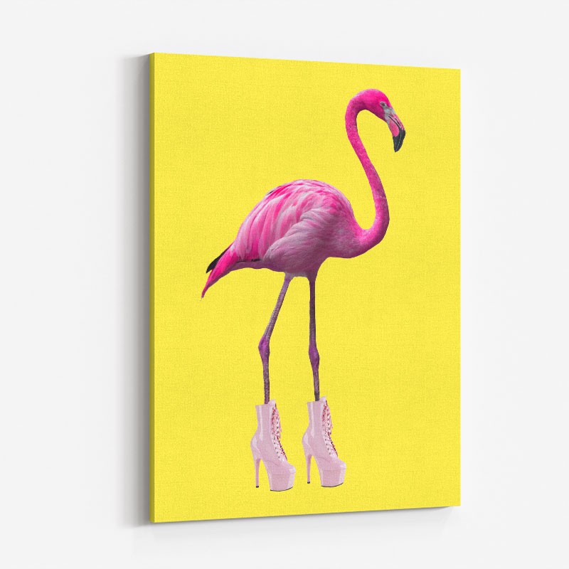 Flamingo Boots Yellow Art Print