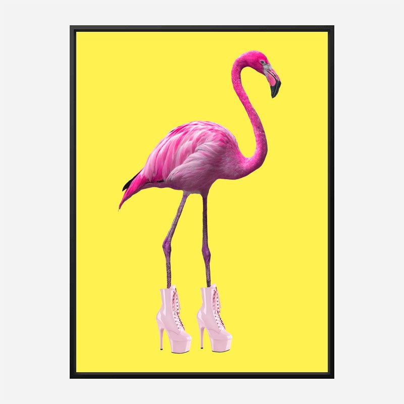 Flamingo Boots Yellow Art Print