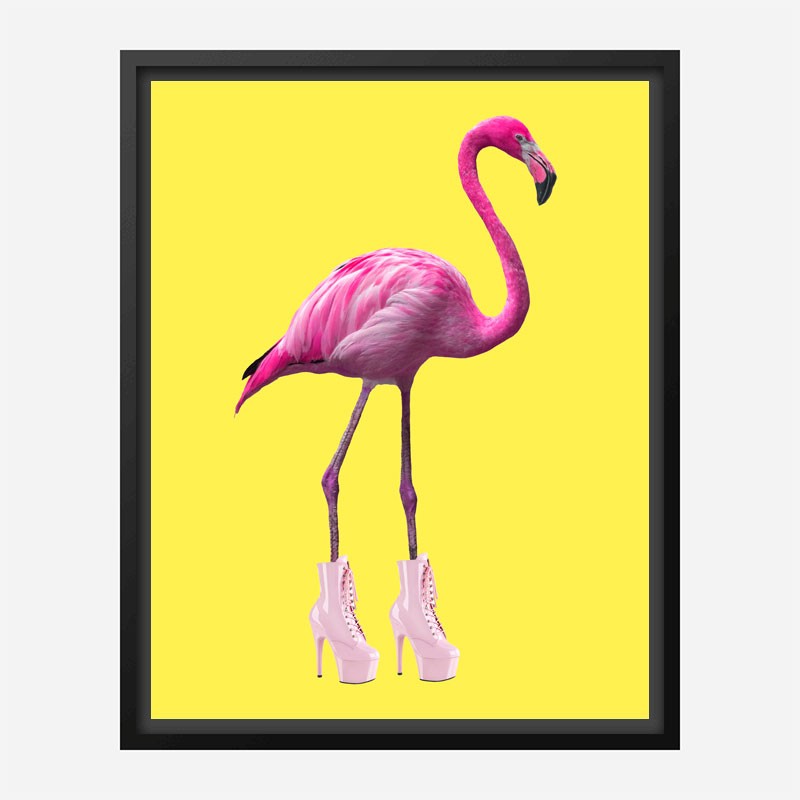 Flamingo Boots Yellow Art Print