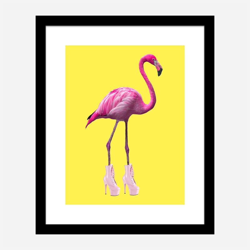 Flamingo Boots Yellow Art Print