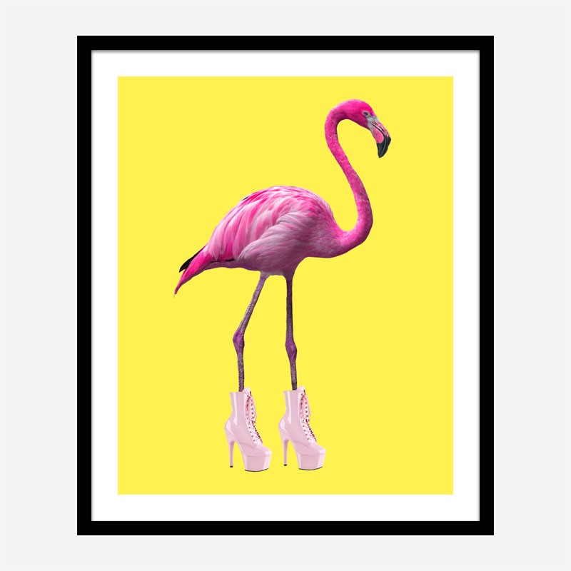 Flamingo Boots Yellow Art Print