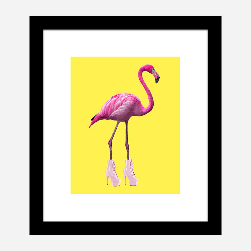 Flamingo Boots Yellow Art Print