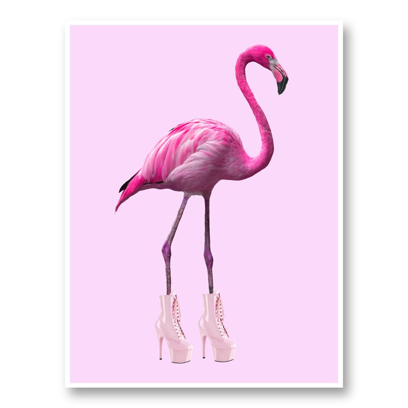 Pink Flamingo Boots Art Print