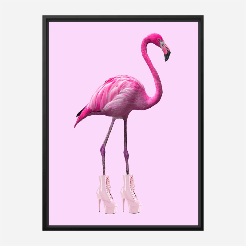 Pink Flamingo Boots Art Print