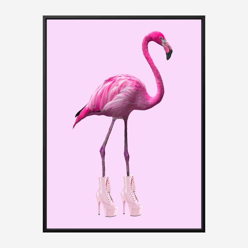 Pink Flamingo Boots Art Print