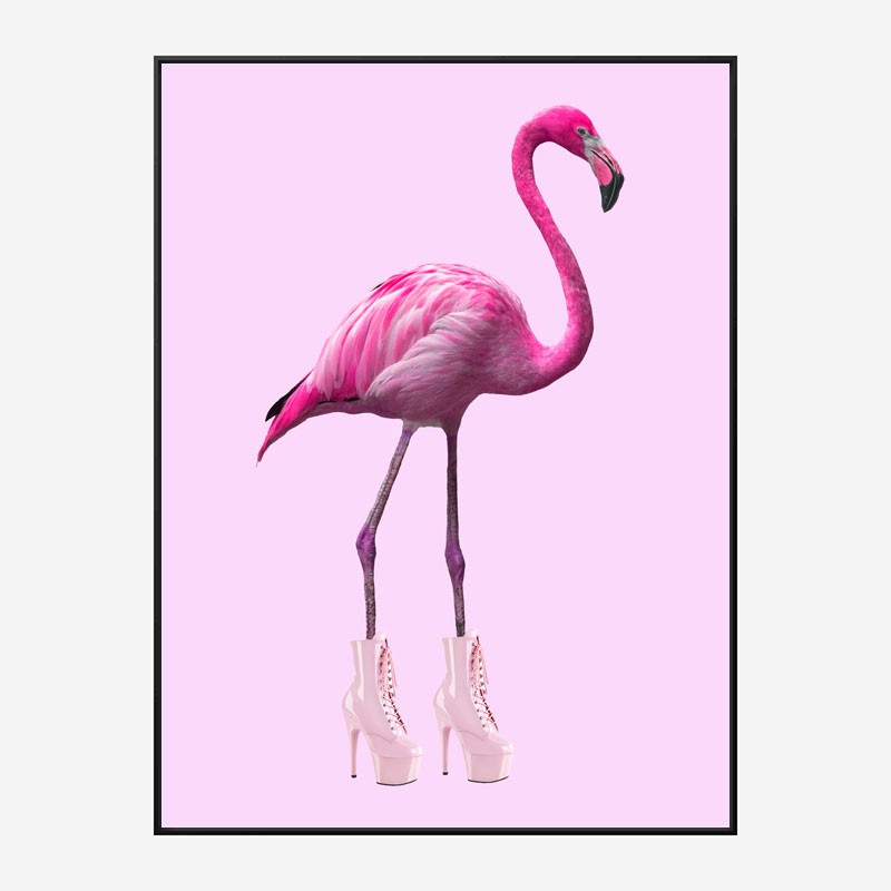 Pink Flamingo Boots Art Print