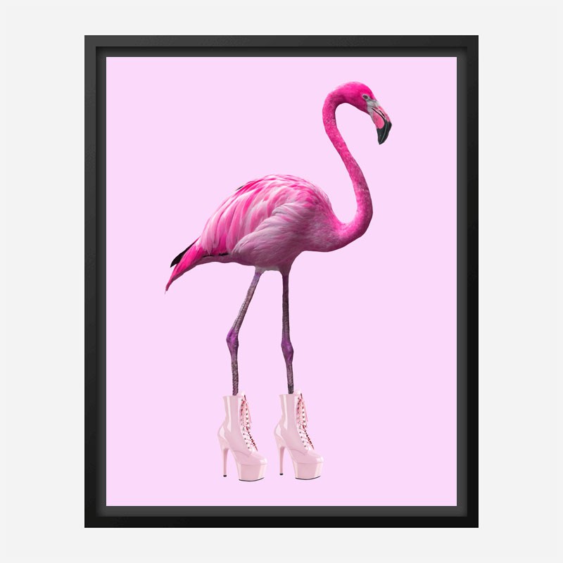 Pink Flamingo Boots Art Print