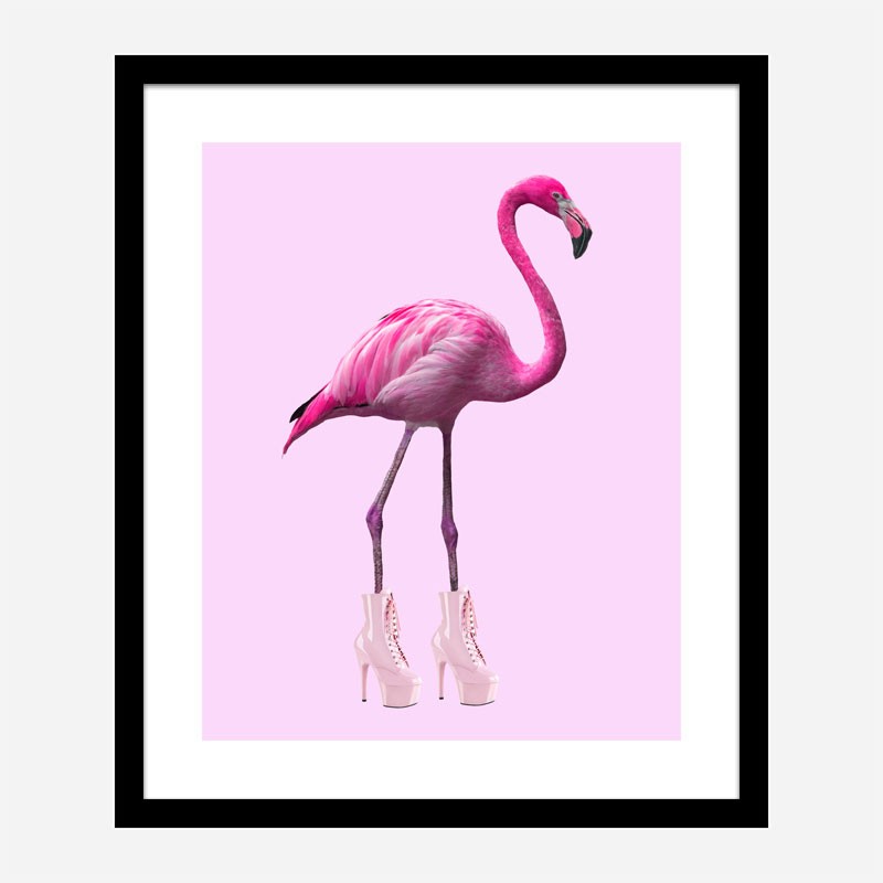 Pink Flamingo Boots Art Print