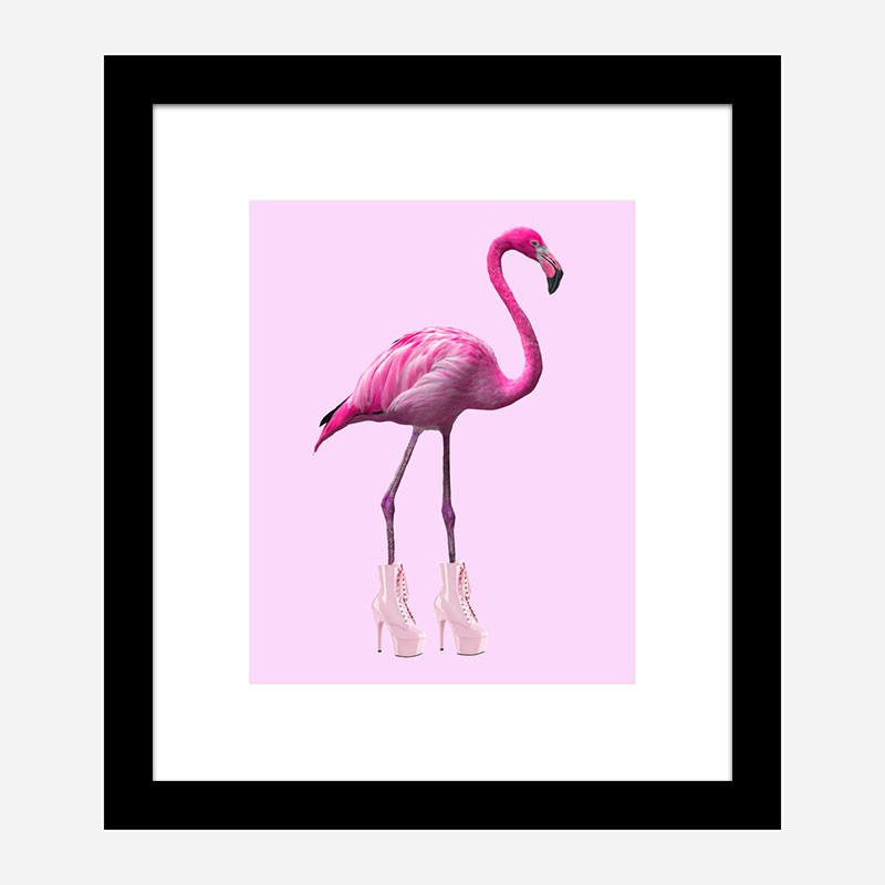 Pink Flamingo Boots Art Print