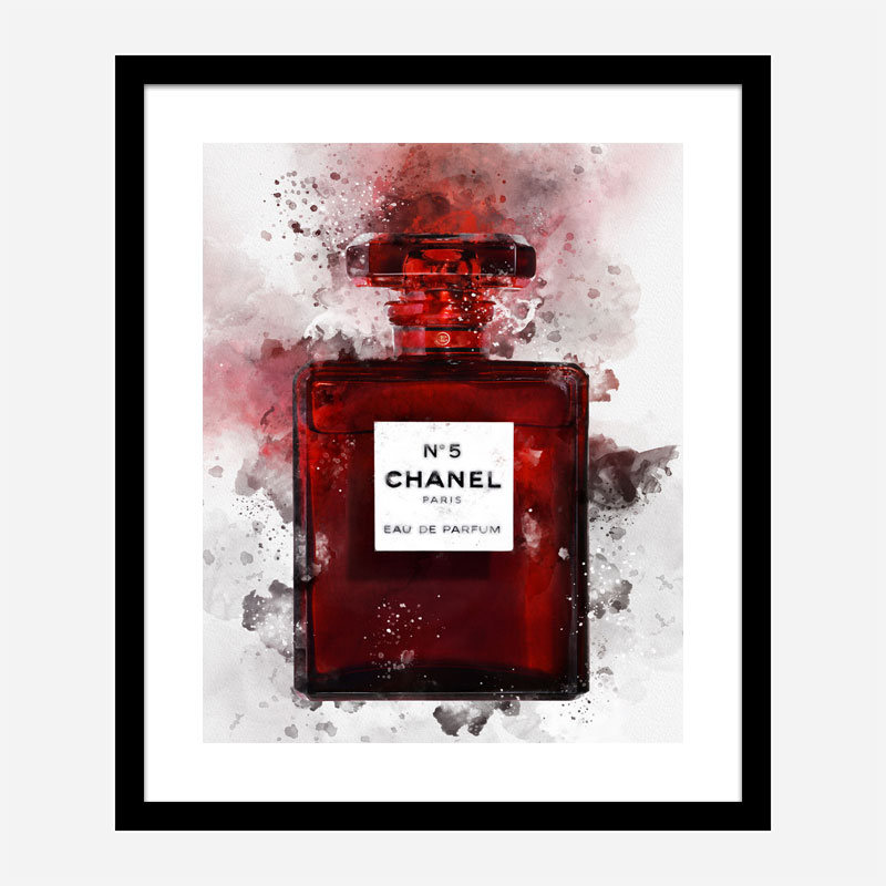 Chanel No 5 Red Perfume Bottle Water Color Art Print