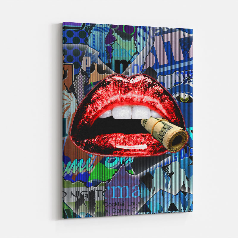 Red Lips With Dollars Art Print