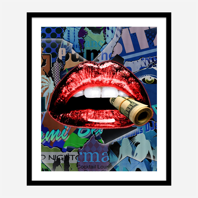 Red Lips With Dollars Art Print