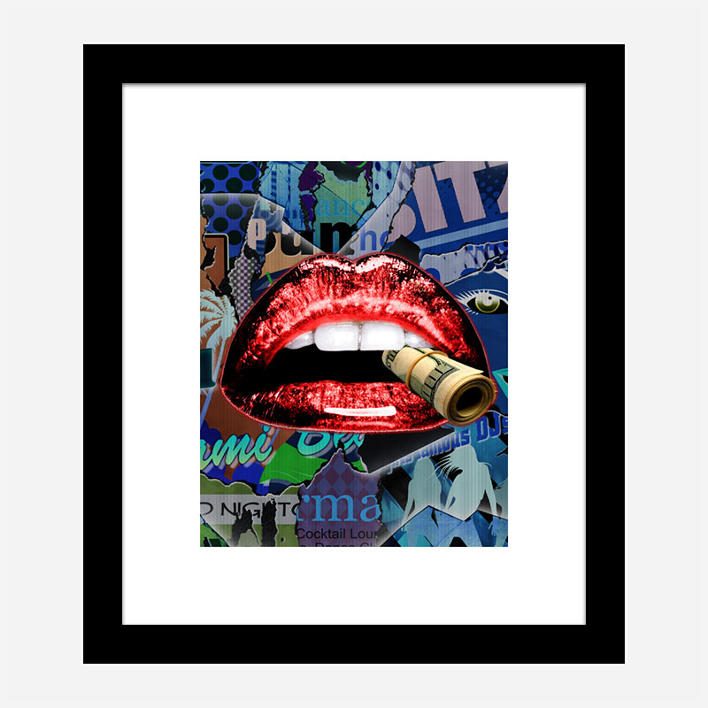 Red Lips With Dollars Art Print