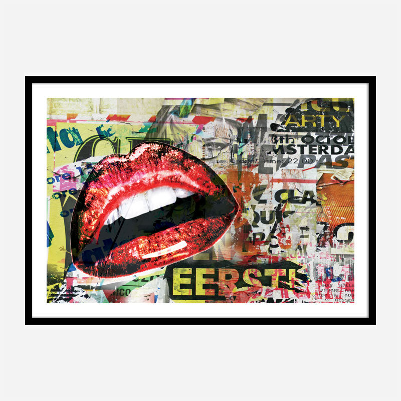 Red Grunge Lips Wall Art