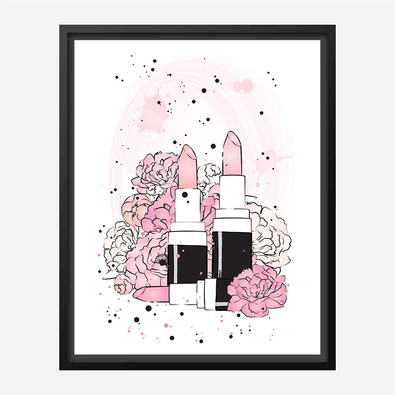 Lipstick and Flowers Art Print