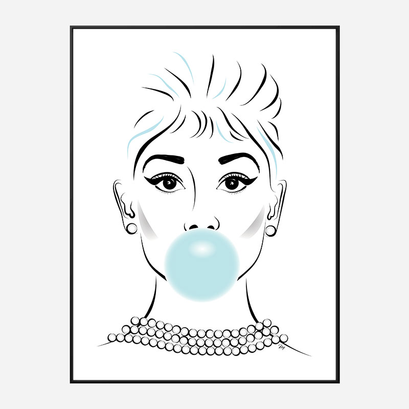 Audrey Hepburn Bubble Gum Art Print