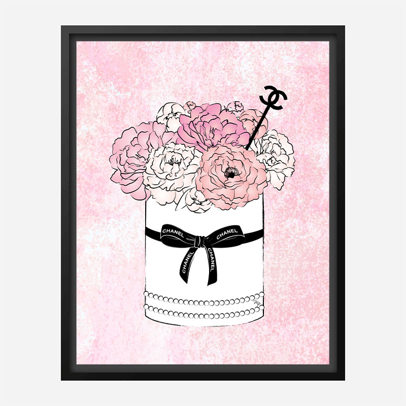 FRAMED Pink Rose Floral Coco Chanel By PopArtQueen 18x18 Art Painting Print  WHITE Frame 