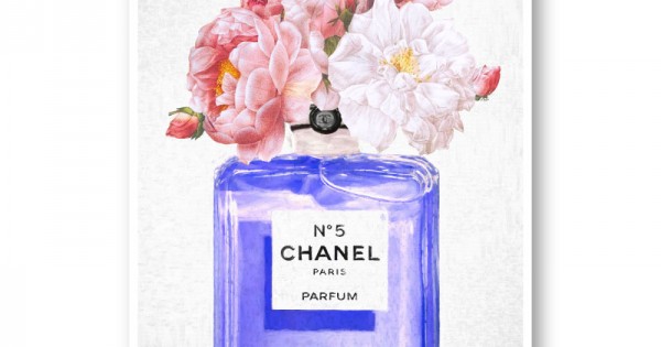 Chanel No. 5 Perfume Bottle with Pink Flowers