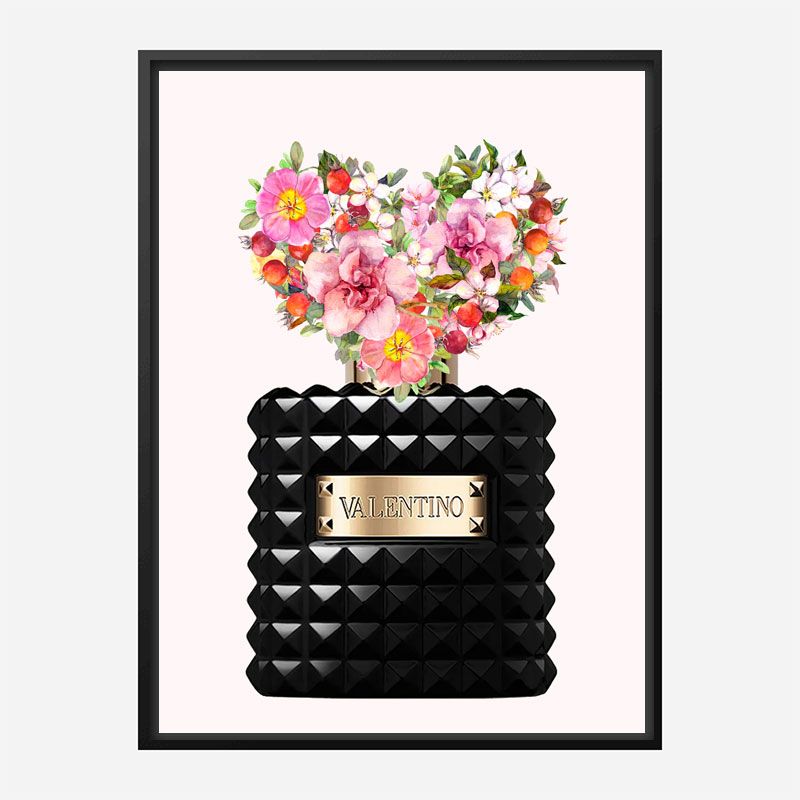 Donna Noir Perfume Heart Flowers Art Print