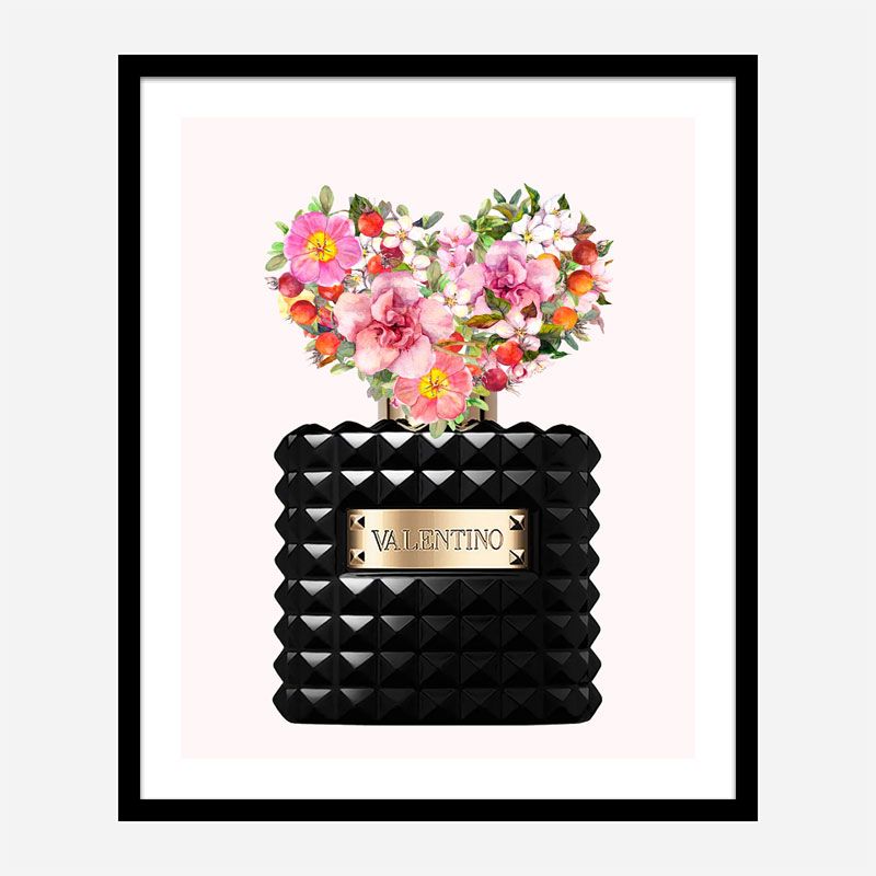 Donna Noir Perfume Heart Flowers Art Print