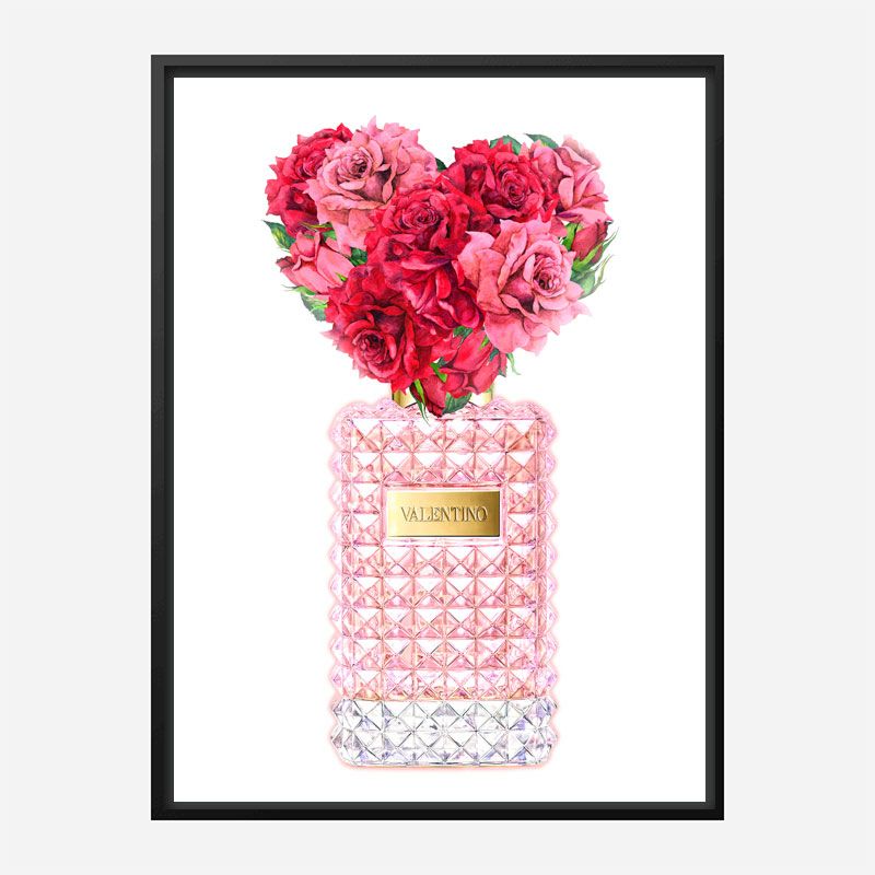 Donna Rosa Perfume Red Heart Flowers Art Print