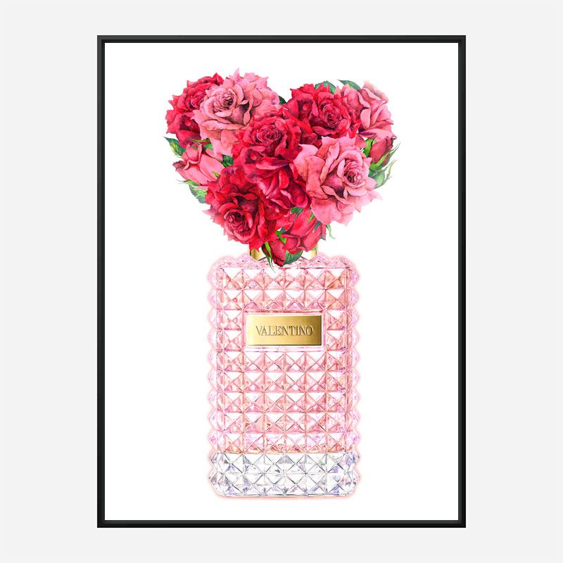 Donna Rosa Perfume Red Heart Flowers Art Print