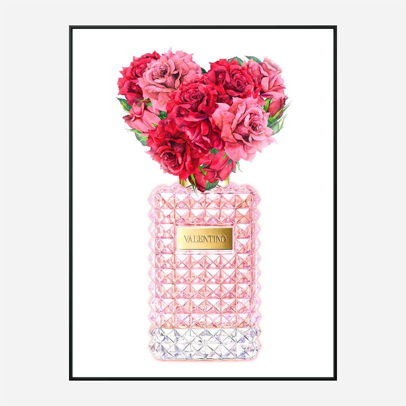 Donna Rosa Perfume Red Heart Flowers Art Print