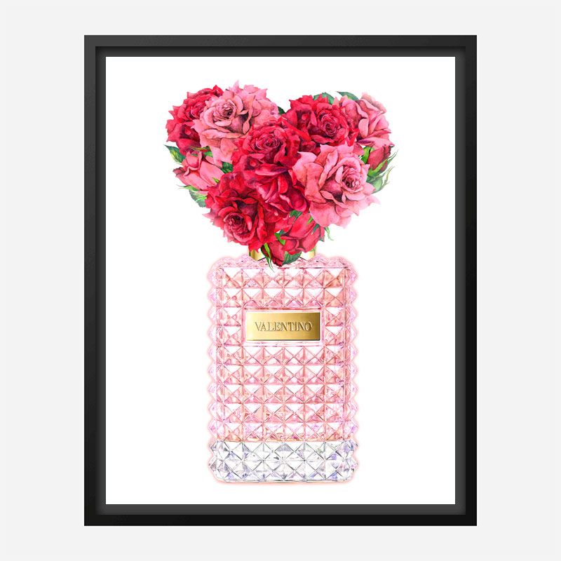 Donna Rosa Perfume Red Heart Flowers Art Print