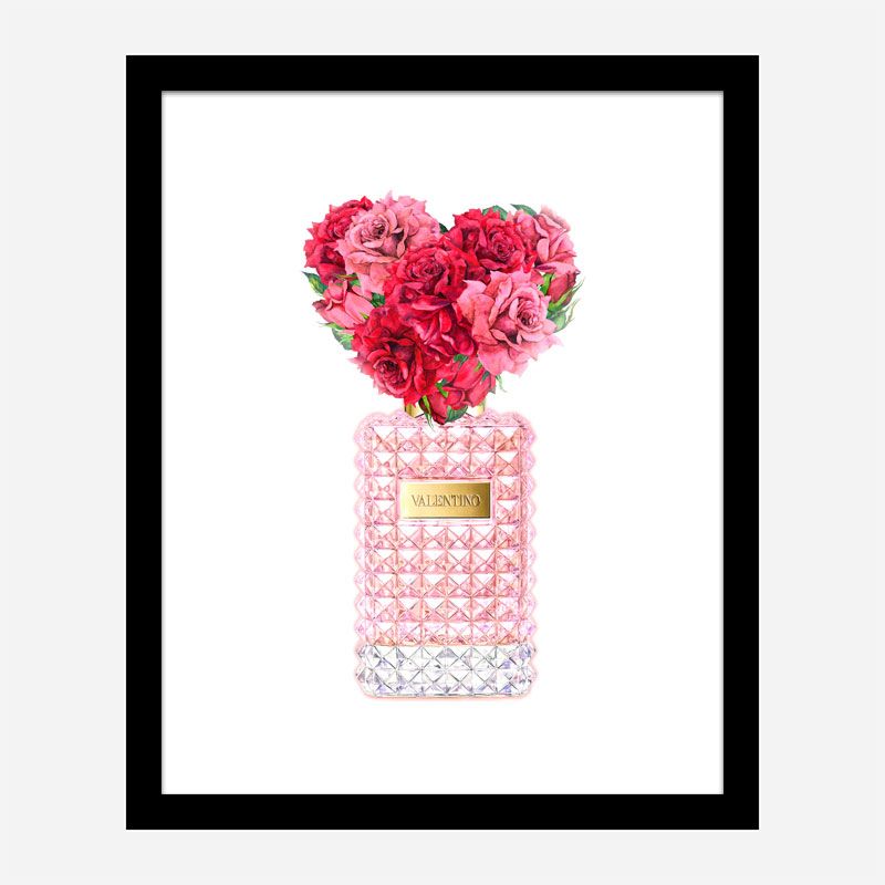 Donna Rosa Perfume Red Heart Flowers Art Print