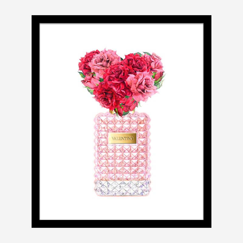 Donna Rosa Perfume Red Heart Flowers Art Print