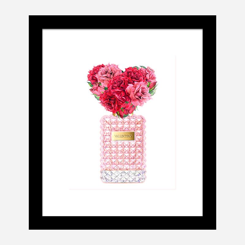 Donna Rosa Perfume Red Heart Flowers Art Print