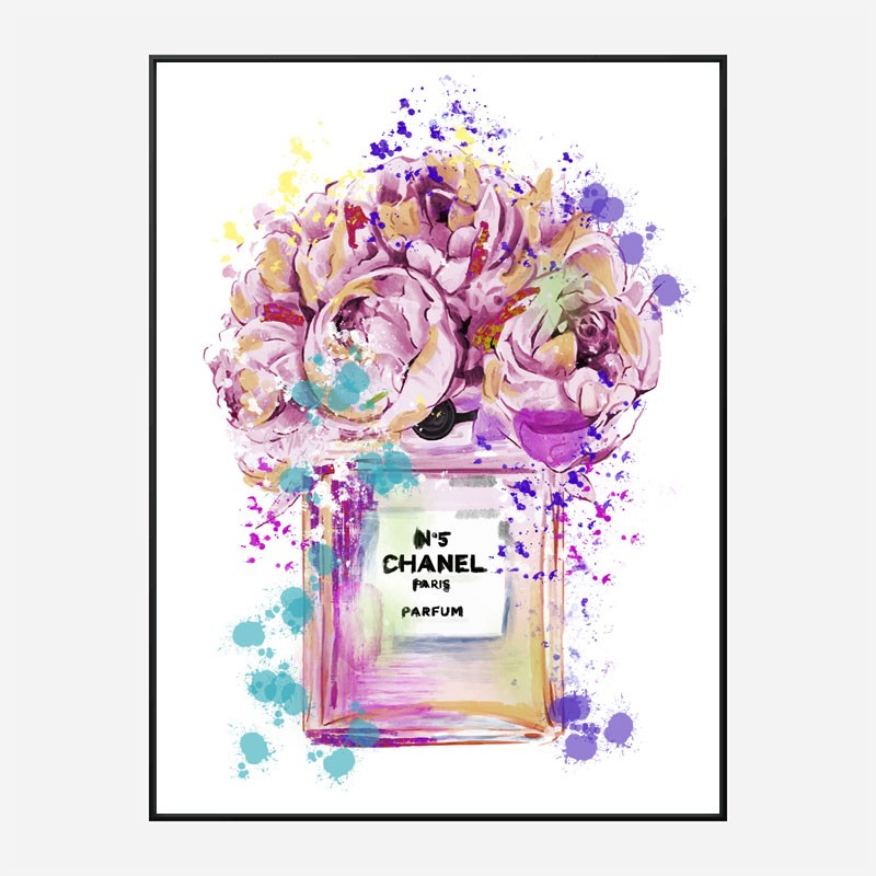 Chanel No 5 Pink Flowers Art Print