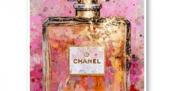 Chanel No 5 Pink & Gold Abstract Perfume Bottle Art Print
