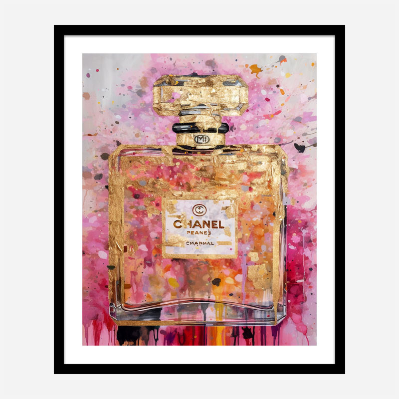 Chanel No 5 Pink & Gold Abstract 2 Perfume Bottle Art Print