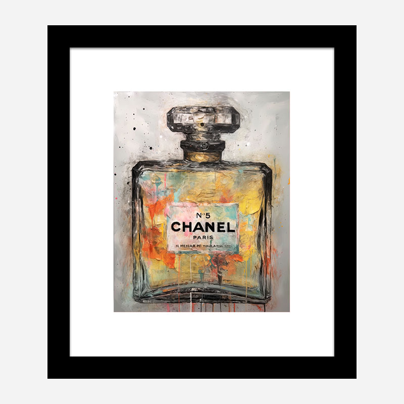 CHANEL Number No 5 Perfume Bottle Black/Gold on Cream Canvas Wall Art  16x20