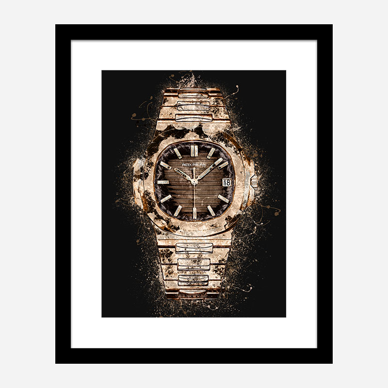 Patek Nautilus Gold On Black Abstract Art Print