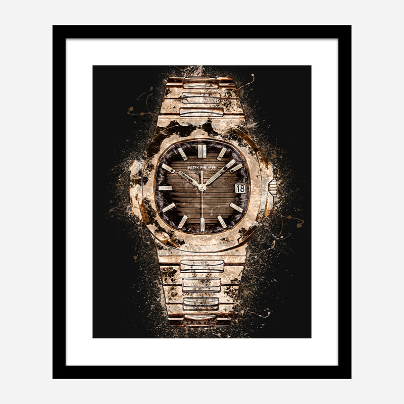 Patek Nautilus Gold On Black Abstract Art Print