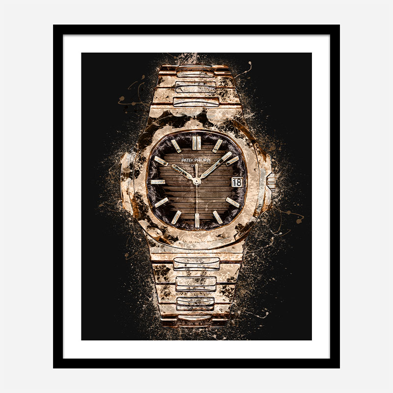 Patek Nautilus Gold On Black Abstract Art Print