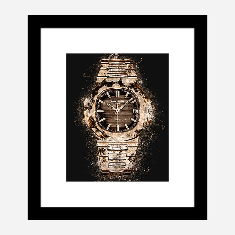 Patek Nautilus Gold On Black Abstract Art Print