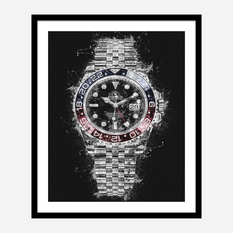 Rolex Pepsi On Black Abstract Art Print